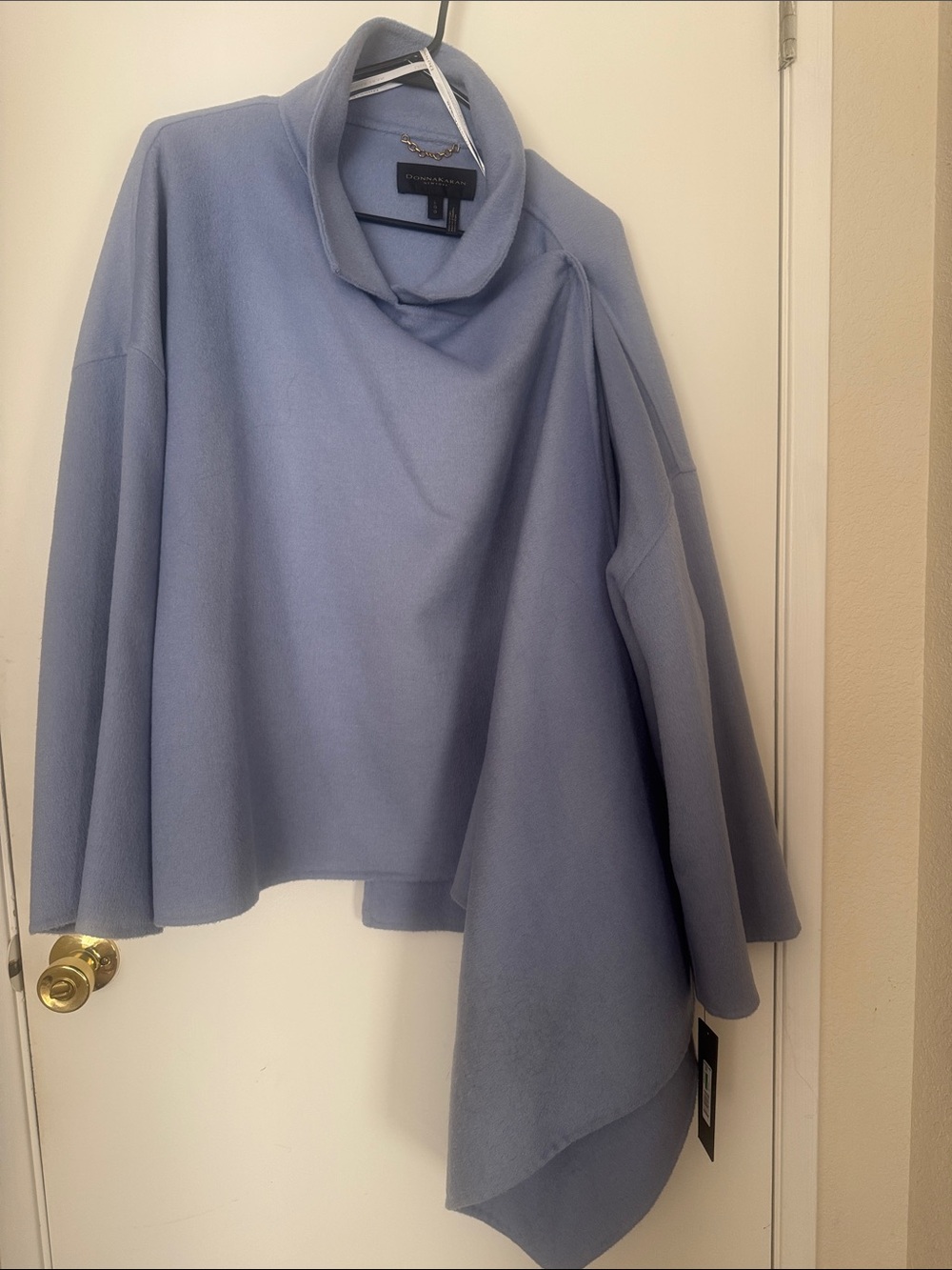 Donna Karan Light Blue Draped Cowl Neck Sweater